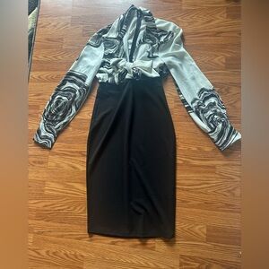 Fashion Nova Black and White Swirl Midi Dress